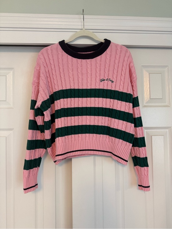 all in motion Sweaters - Pink & Green Cable Knit Golf Sweater